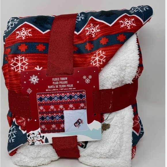 🌲Disney Store Mickey Minnie Holiday Fleece Blanket Reversible Throw 50 x 60 NEW - Picture 3 of 6